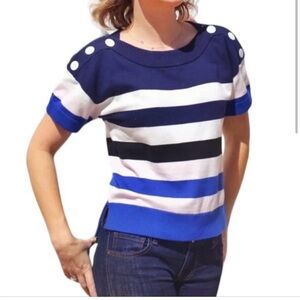 Cabi Short Sleeve Sailor/Boatneck Striped Pullover Sweater Size M NWOT